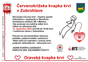 Červenokrížska kvapka krvi v Zubrohlave 14.9.2026